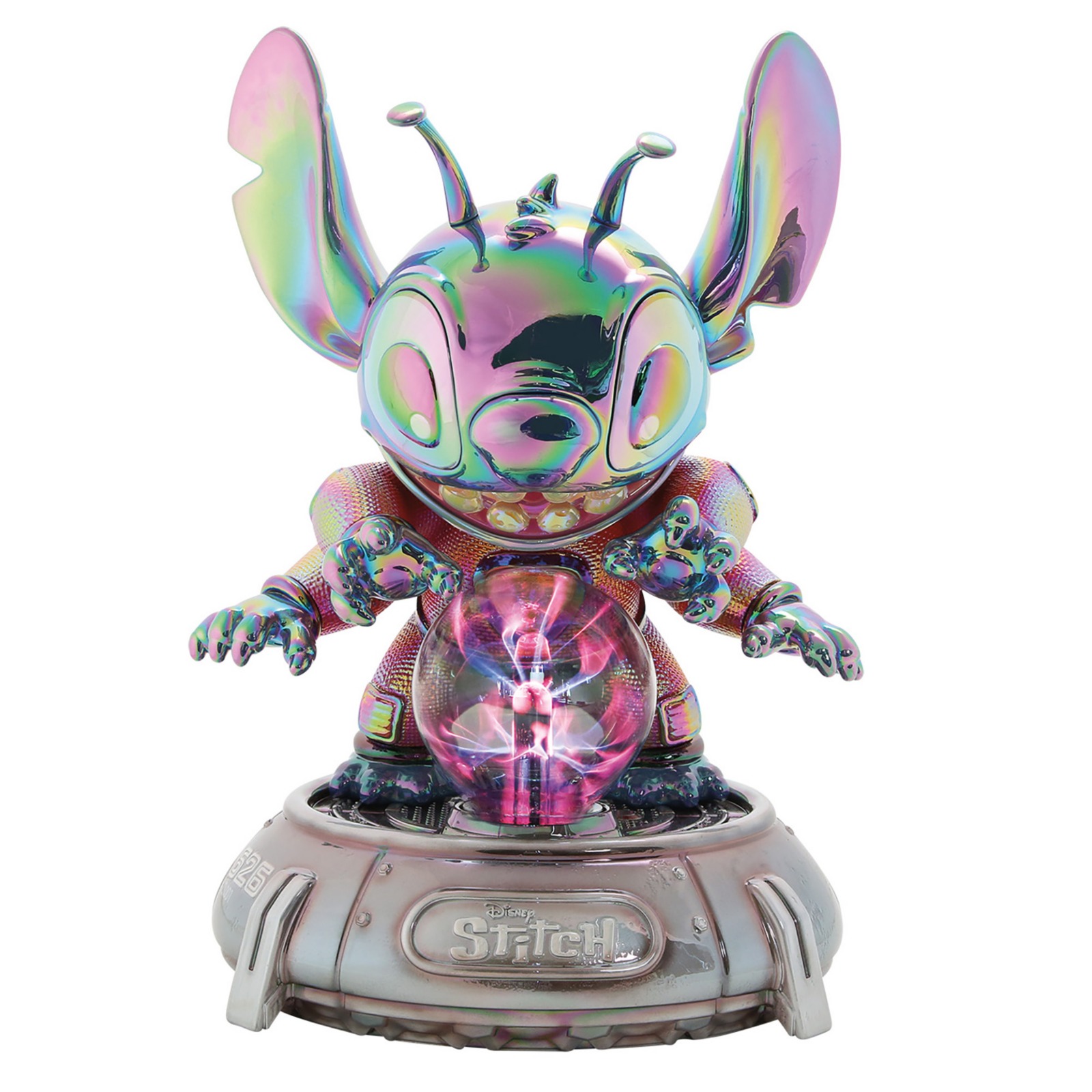 Stitch figure with an iridescent finish and a working plasma ball