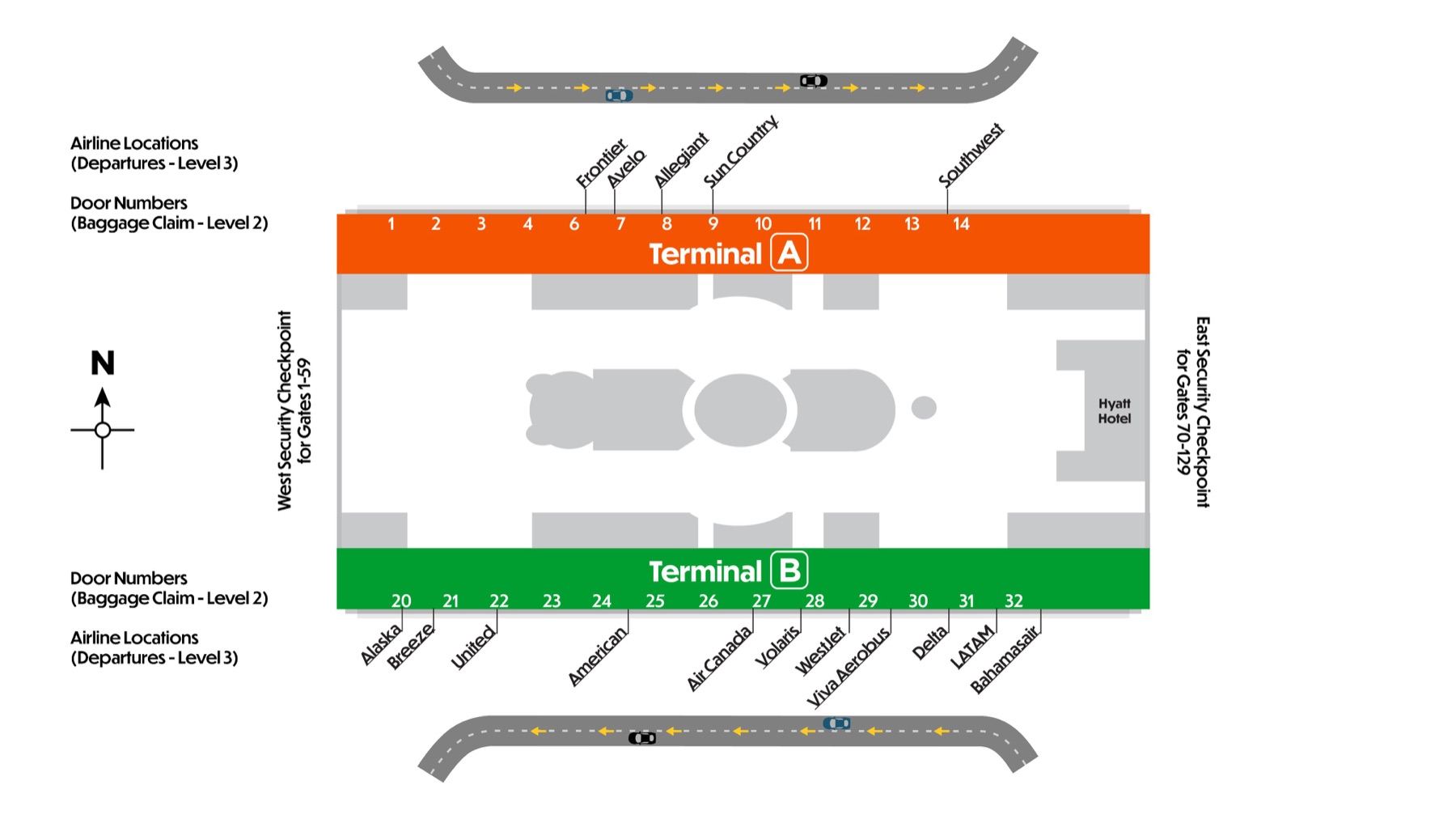 Orlando International Airport map showing Allegiant and Sun Country locations in Terminal A