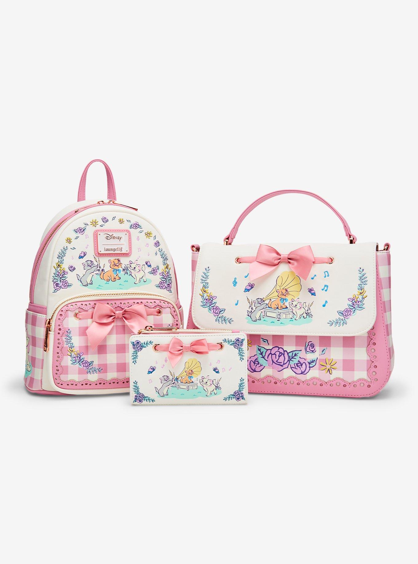Aristocats floral gingham backpack with the matching wallet and crossbody bag
