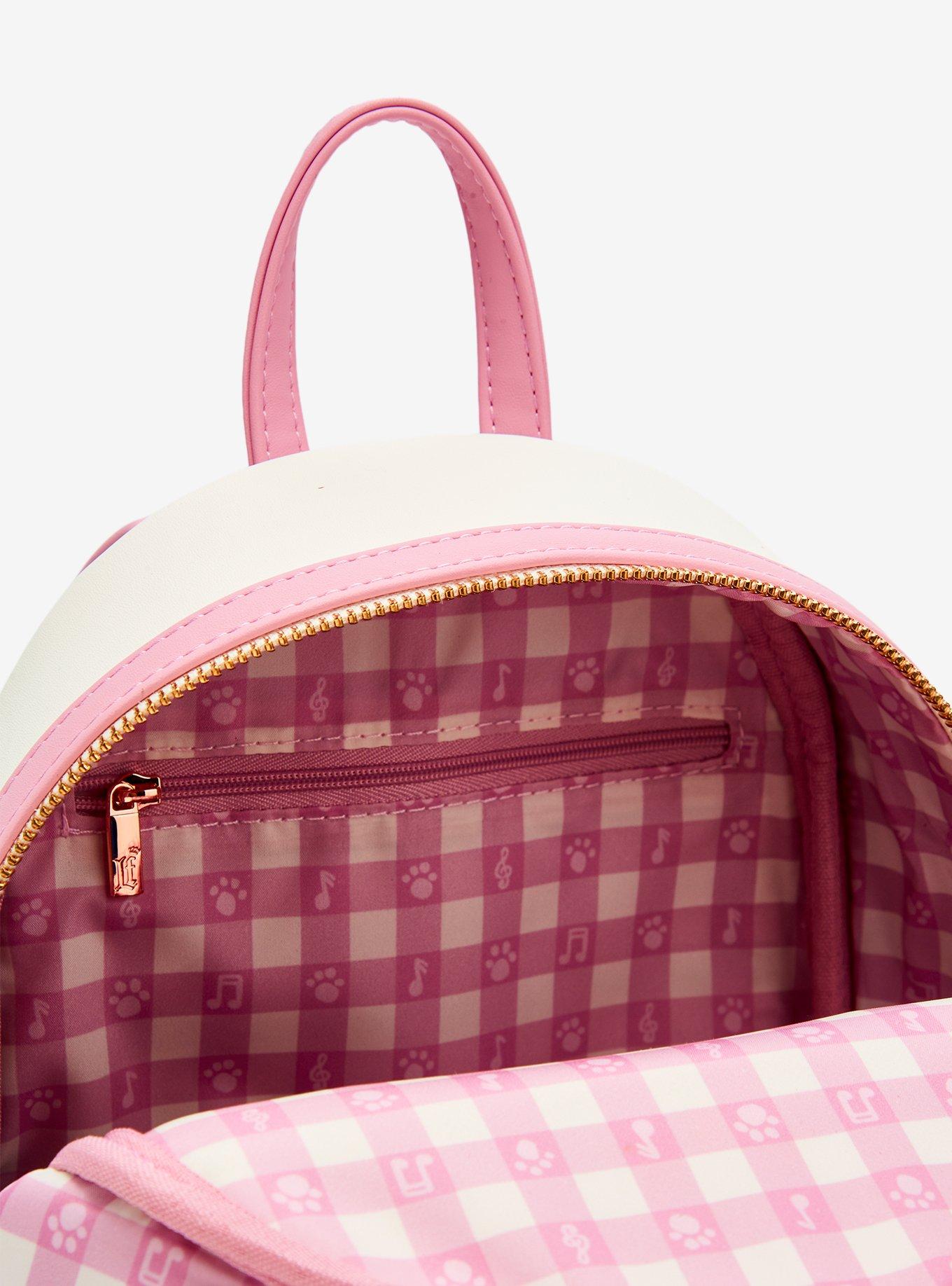 Pink gingham lining inside the Aristocats Loungefly backpack