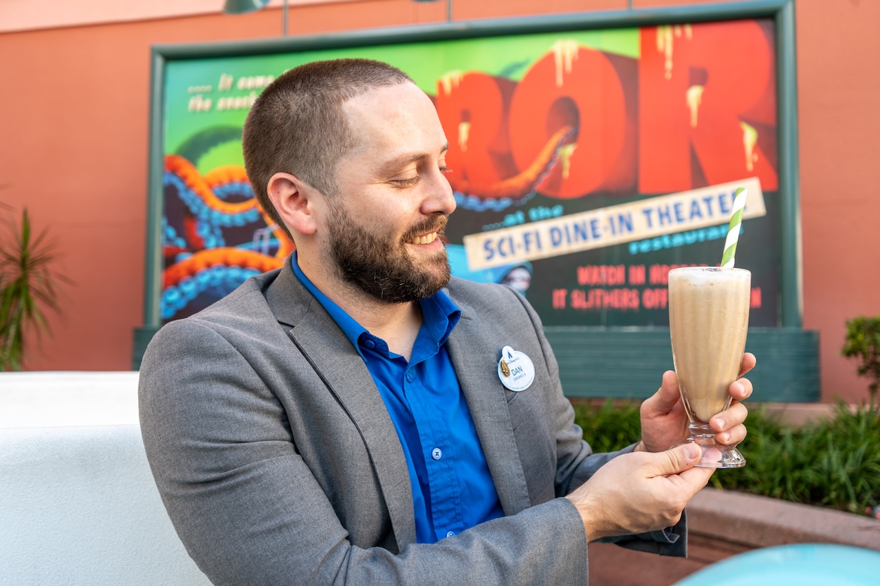 Disney beverage manager Dan Laske holding the Espresso Martini Milkshake