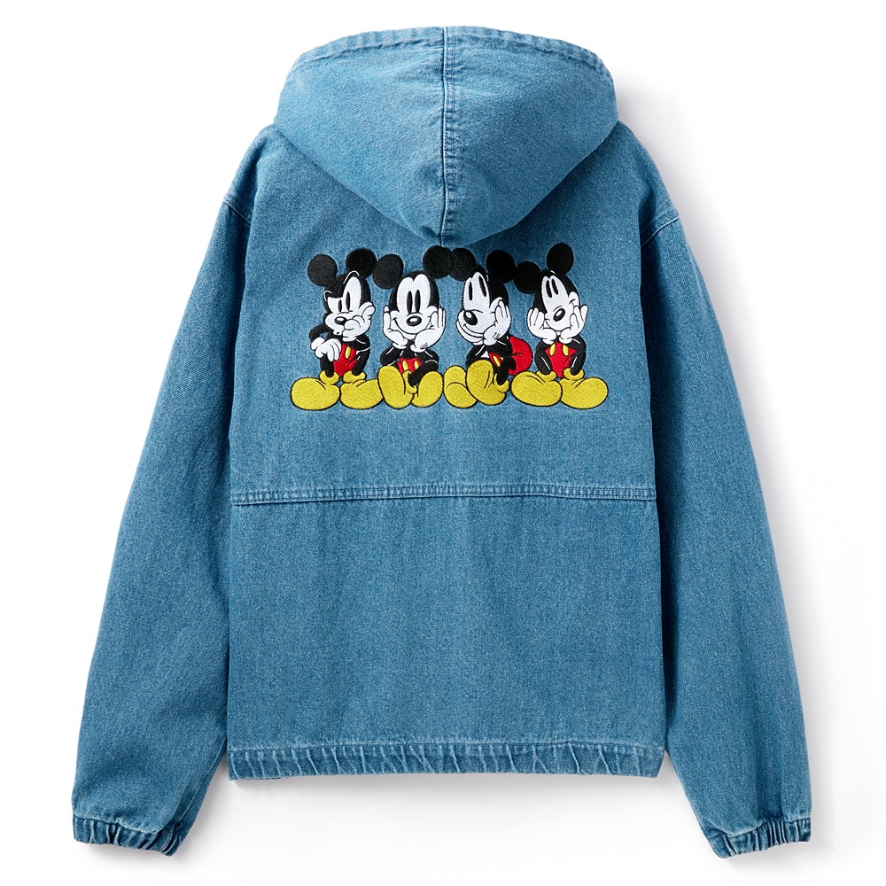 Back of the hoodie with four embroidered Mickey Mouse poses