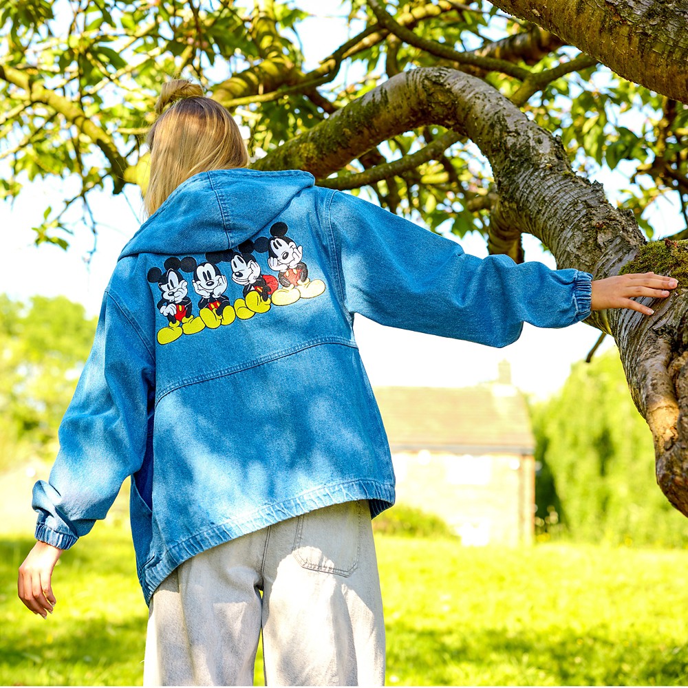 Detail view of the Mickey Mouse denim hoodie