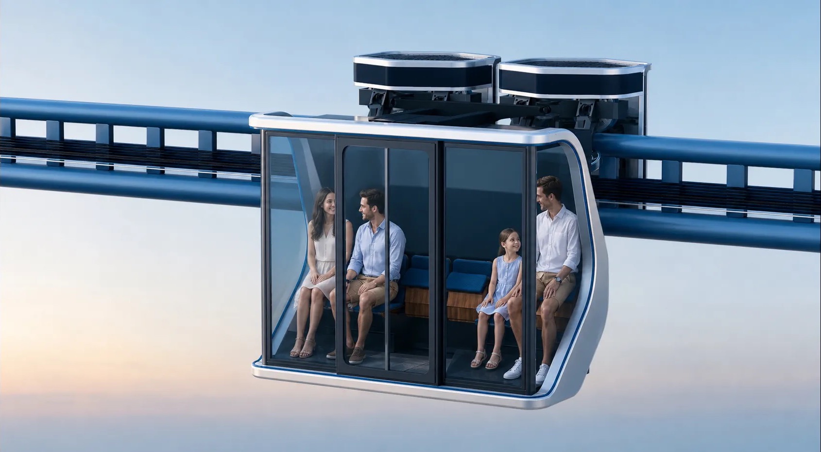 Official Maurer Rides rendering of the SPIKE PM360 self-leveling cabin on its track