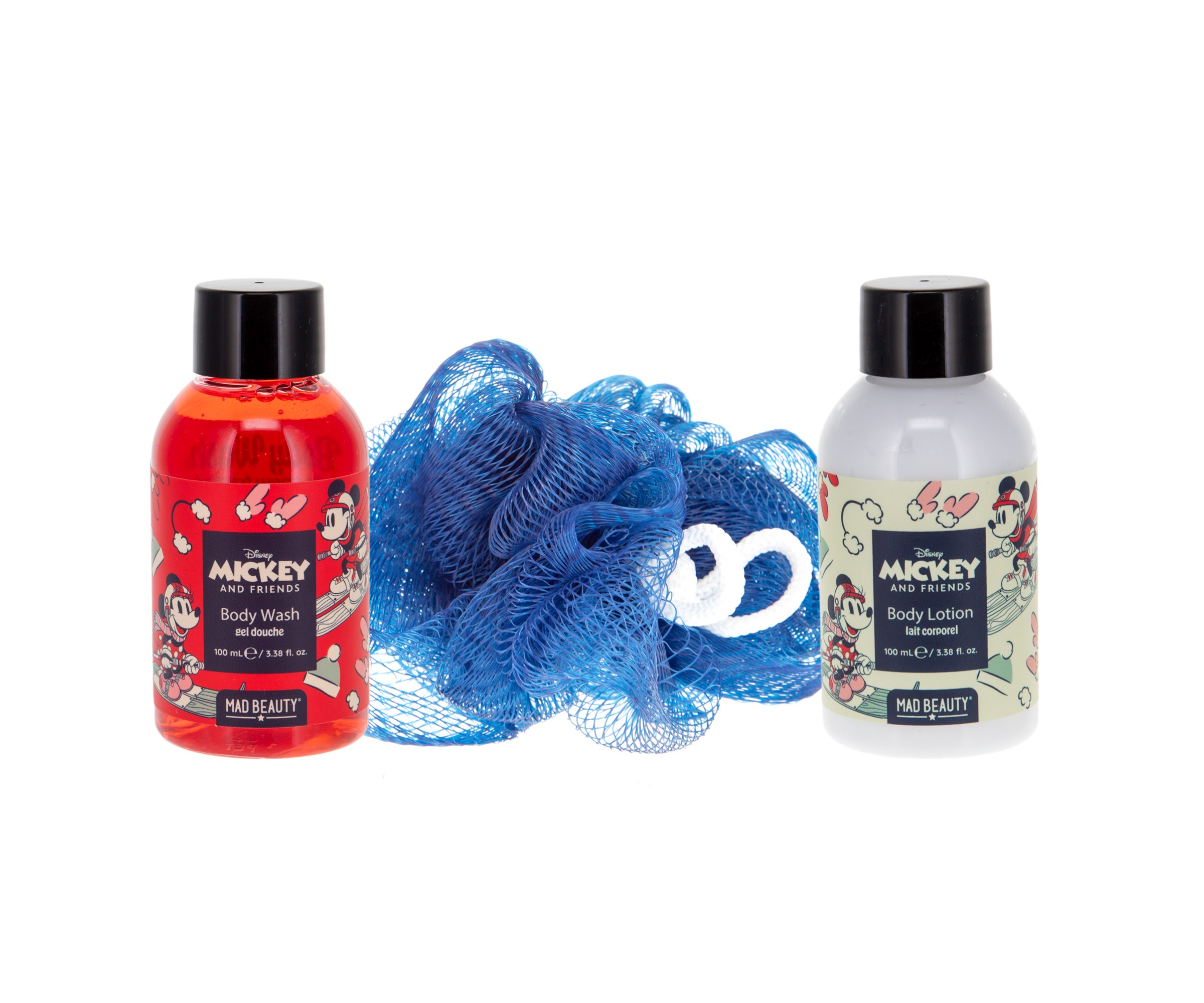 Mickey and Minnie body wash, lotion and blue exfoliator