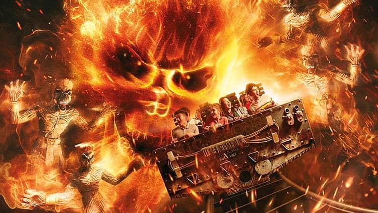 Riders face fire and mummies aboard Revenge of the Mummy at Universal Studios Singapore