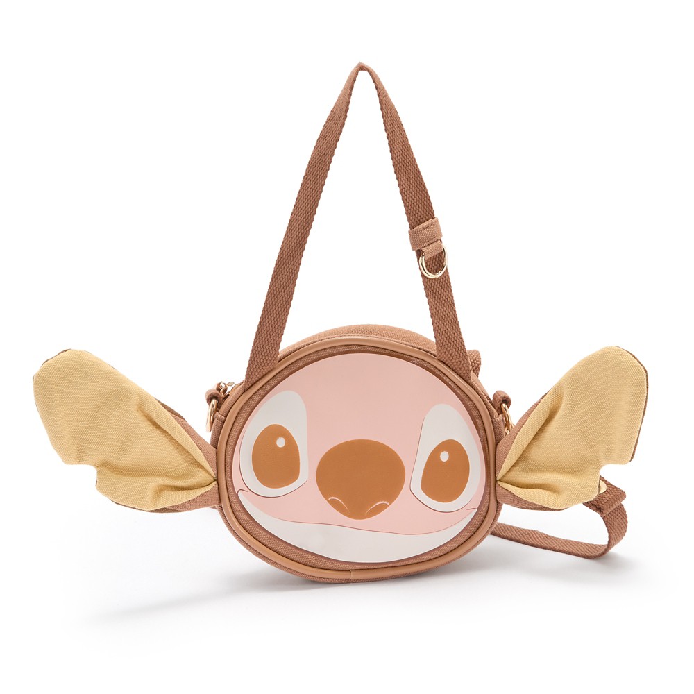 Brown Stitch canvas crossbody bag with 3D ears and an adjustable strap