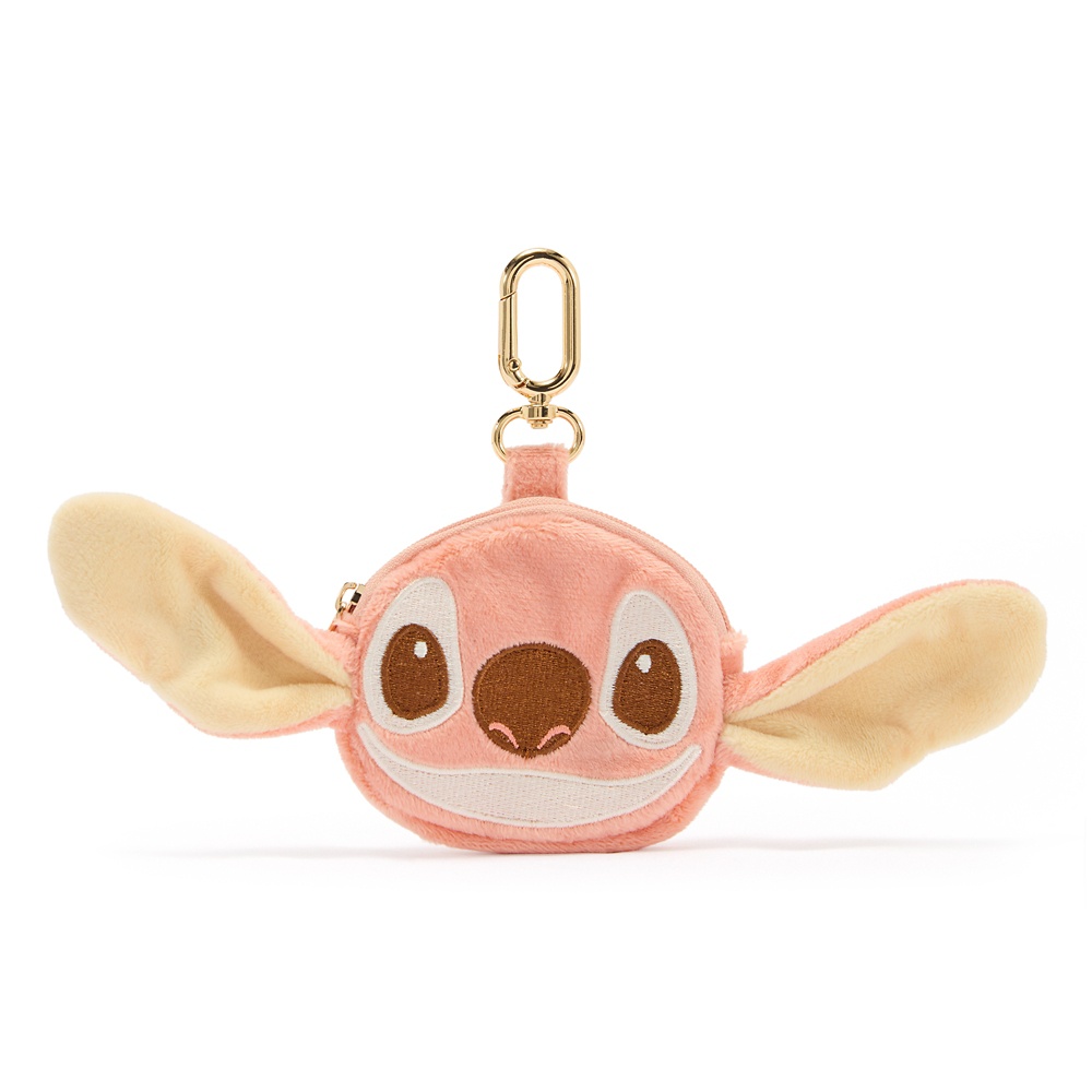 Pink Stitch plush coin purse bag charm with oversized ears and a goldtone clip
