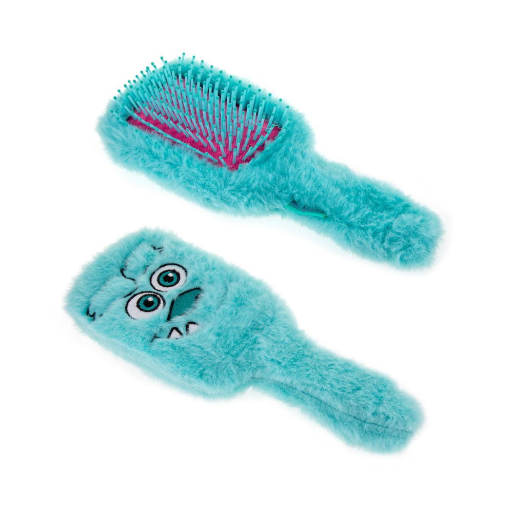 Sulley hairbrush with blue bristles and a pink paddle cushion