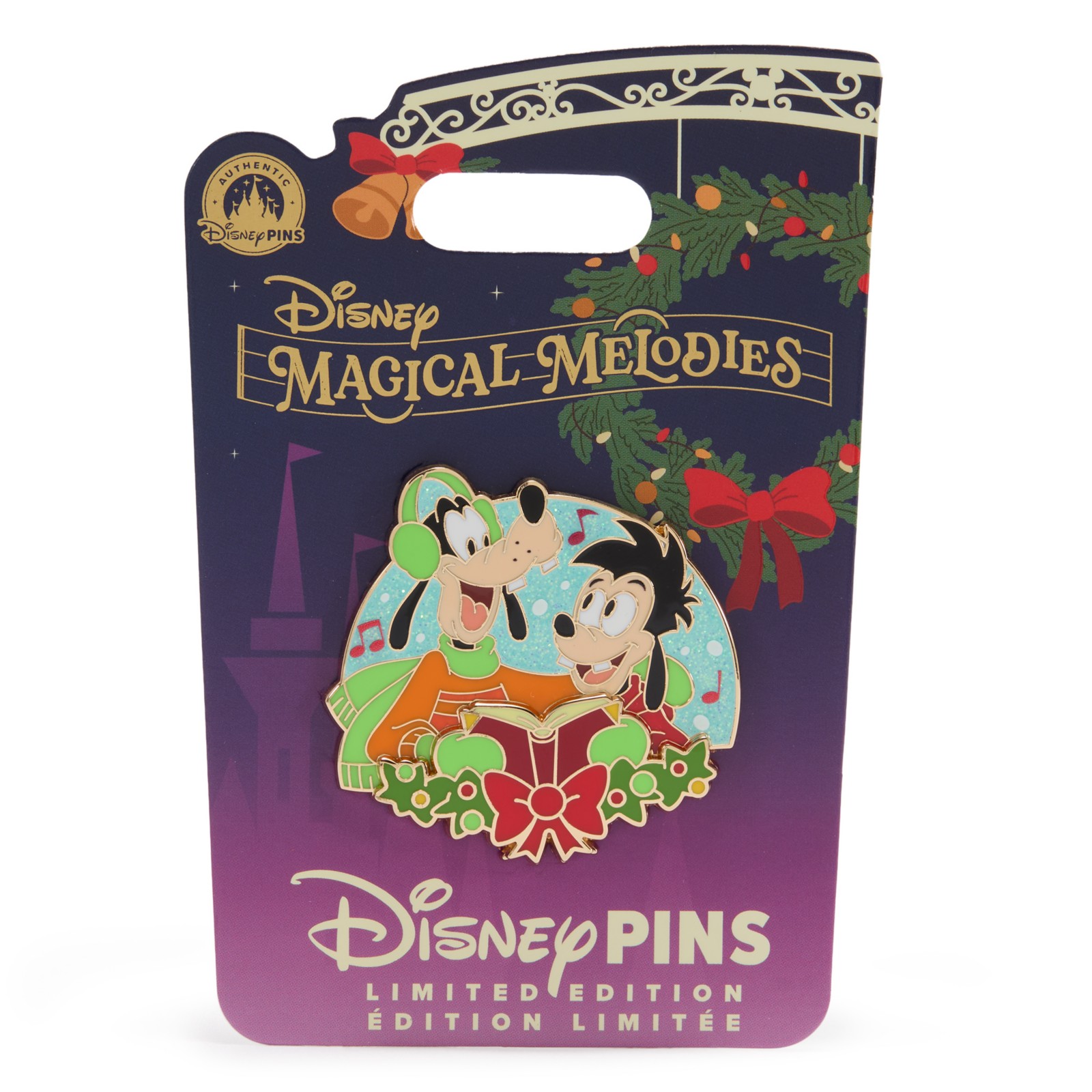 Goofy and Max Magical Melodies holiday pin on its display card