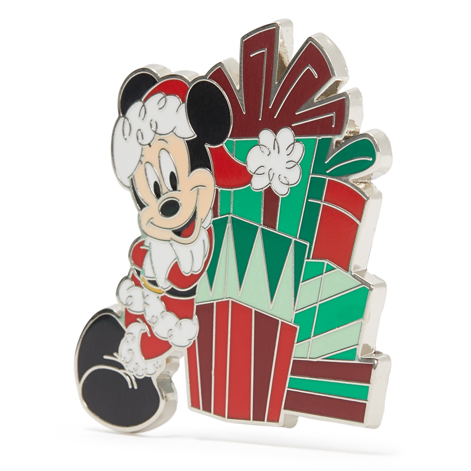 Angled view of the Santa Mickey Mouse holiday pin