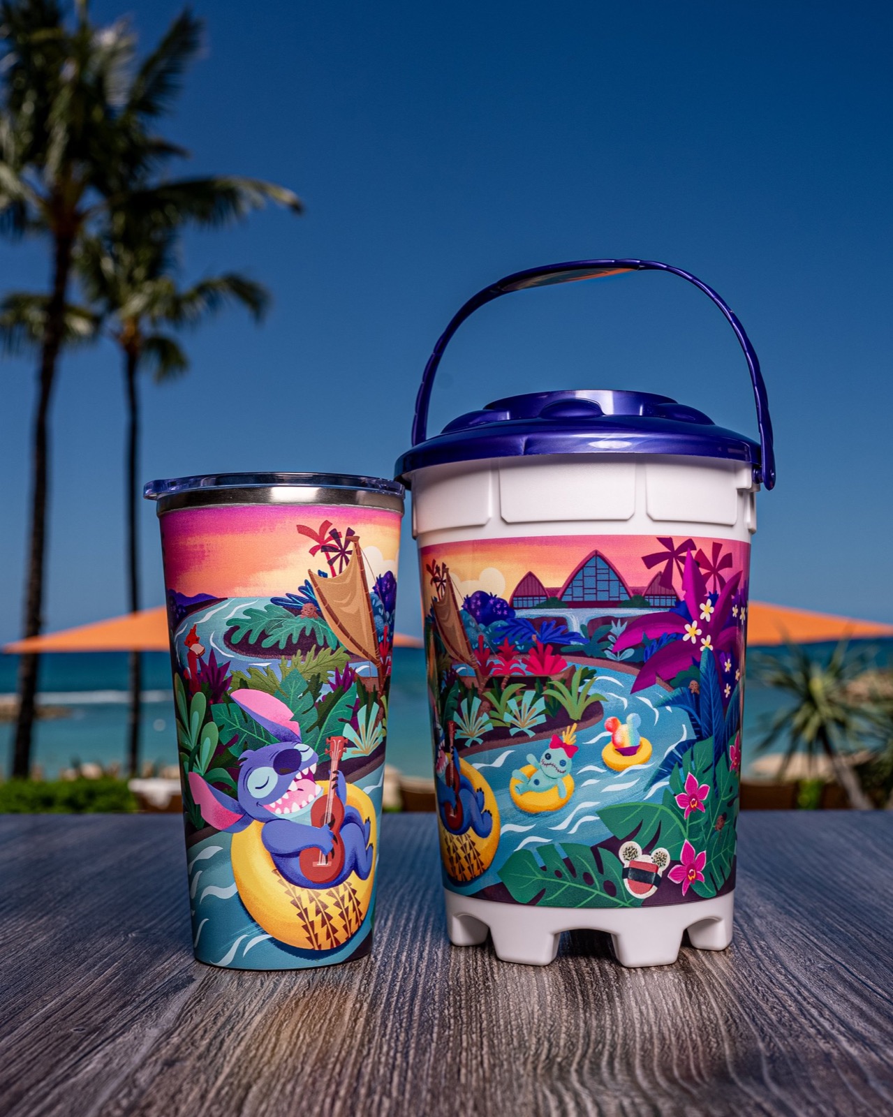Stitch refillable mug and popcorn bucket for Aulani's 15th anniversary