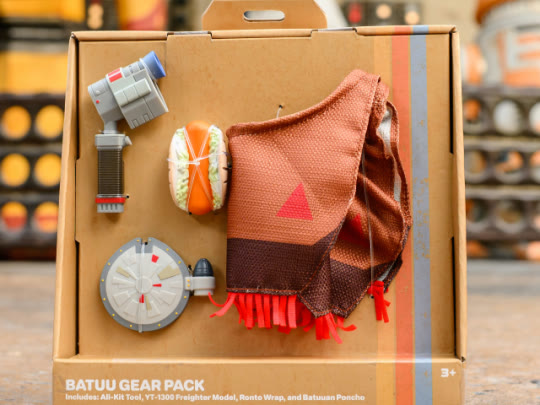 Batuu Gear Pack with an All-Kit tool, YT-1300 model, Ronto Wrap and Batuuan poncho