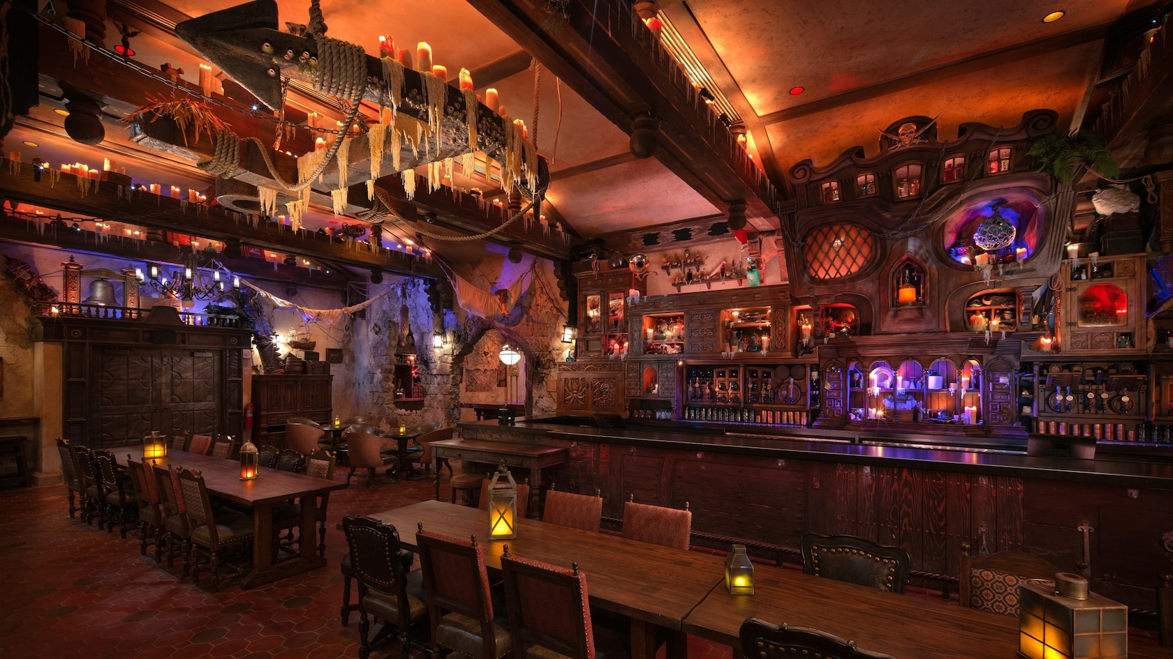 Tables and the main bar inside The Beak and Barrel