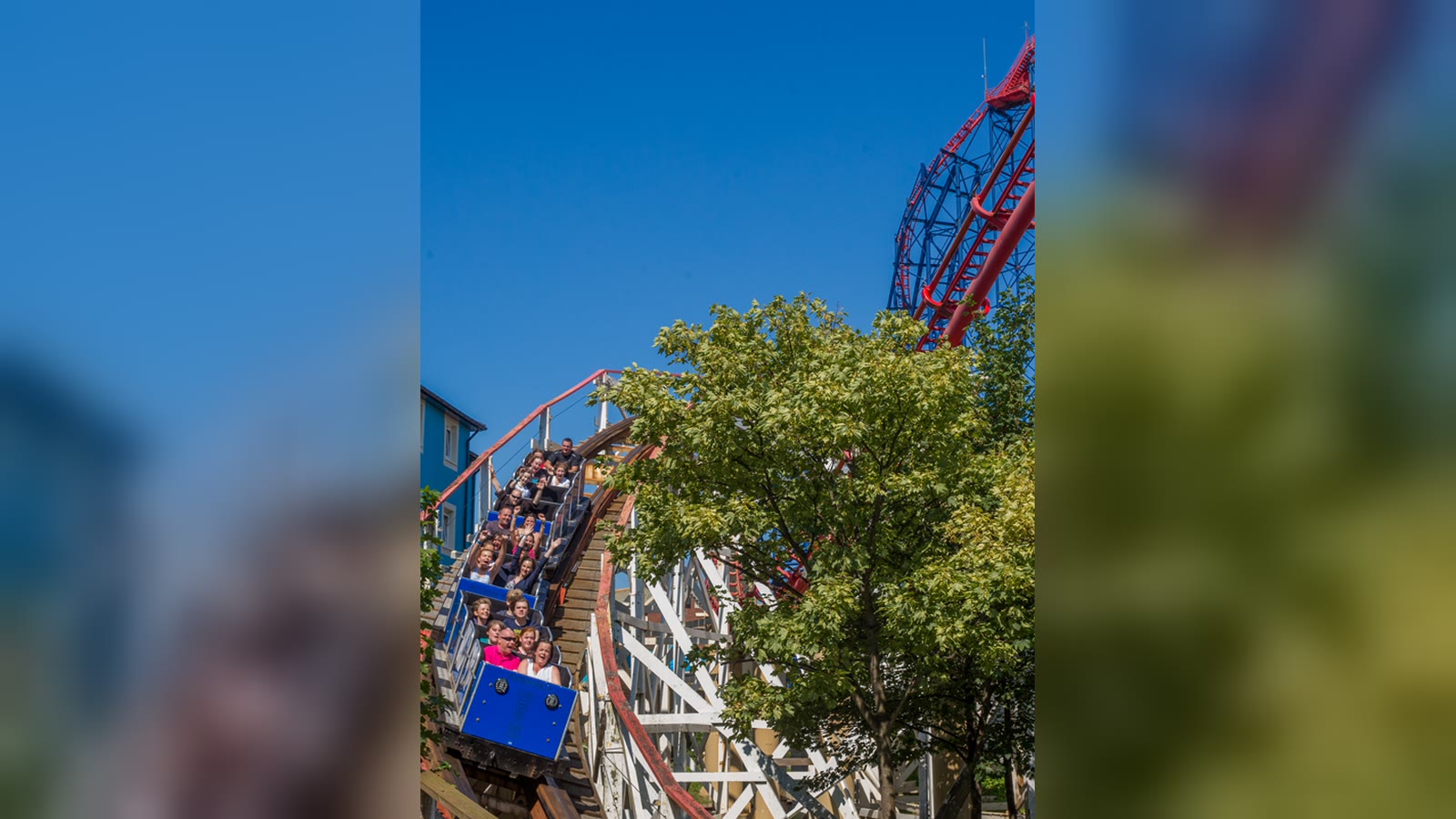 Pleasure Beach Resort's Big Dipper wooden roller coaster in normal operation