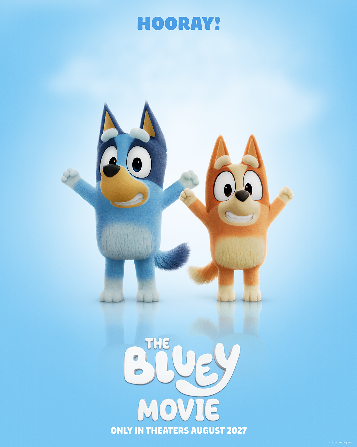 Bluey, Bingo, Bandit and Chilli on The Bluey Movie poster