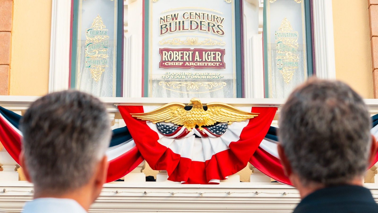 Bob Iger tribute window above the Emporium at Disneyland