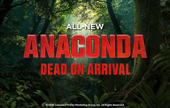 Anaconda: Dead on Arrival haunted house artwork in a dense jungle