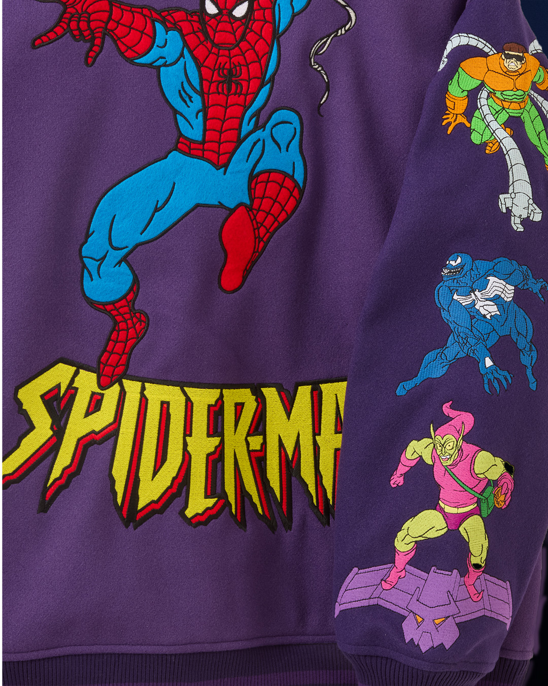 Close view of Spider-Man, Doctor Octopus, Venom and Green Goblin artwork on the jacket