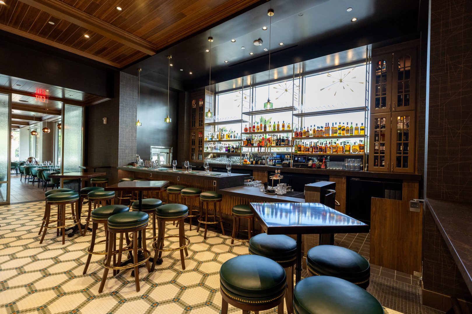 Dark wood bar inside Gordon Ramsay at The Carnaby