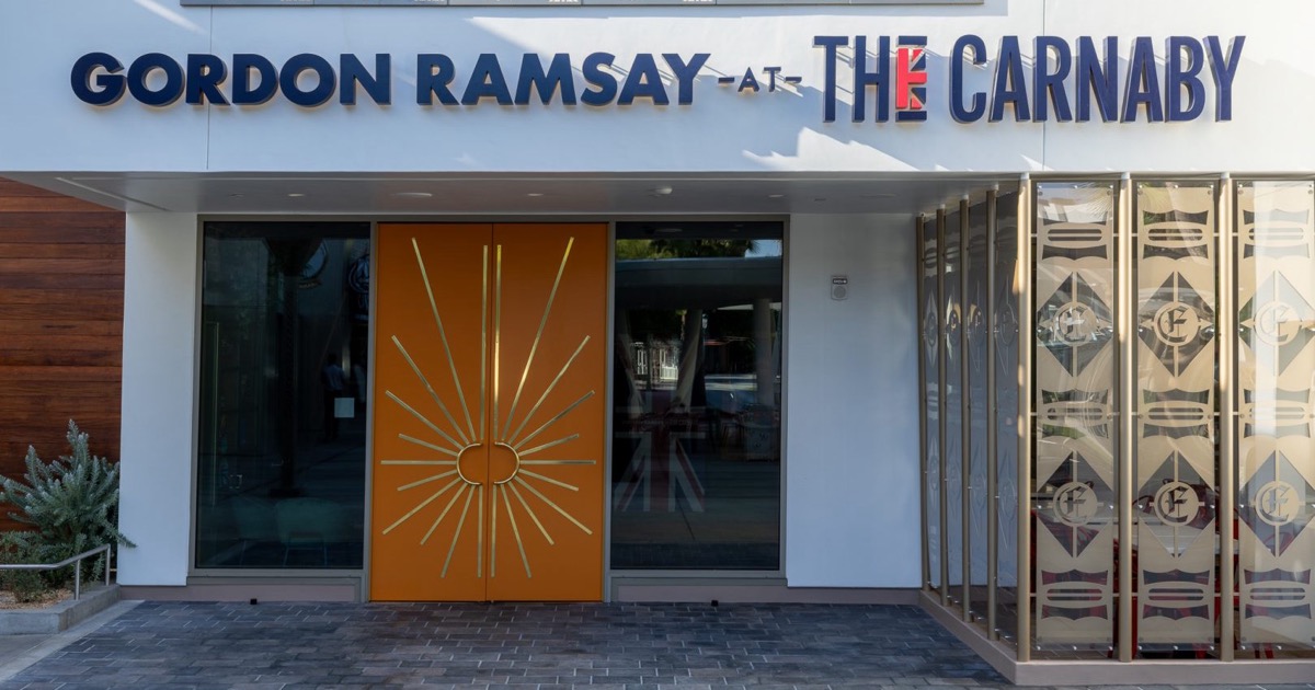 Gordon Ramsay at The Carnaby entrance at Downtown Disney