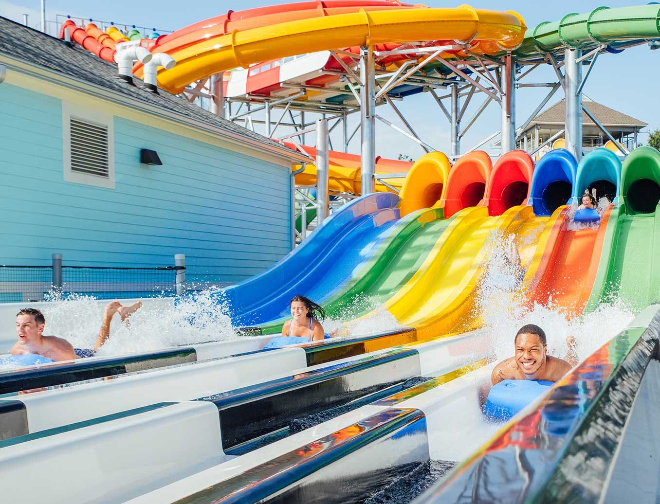 Guests ride Boogie Board Racer at Carowinds' Carolina Harbor