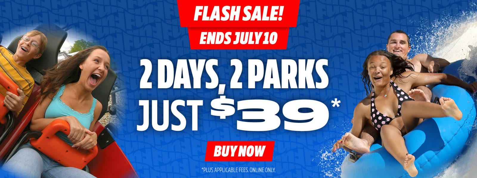 Carowinds flash sale artwork for a $39 two-day, two-park ticket