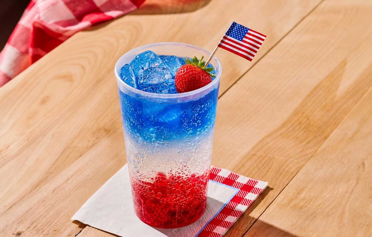 A red, white and blue frozen colada drink
