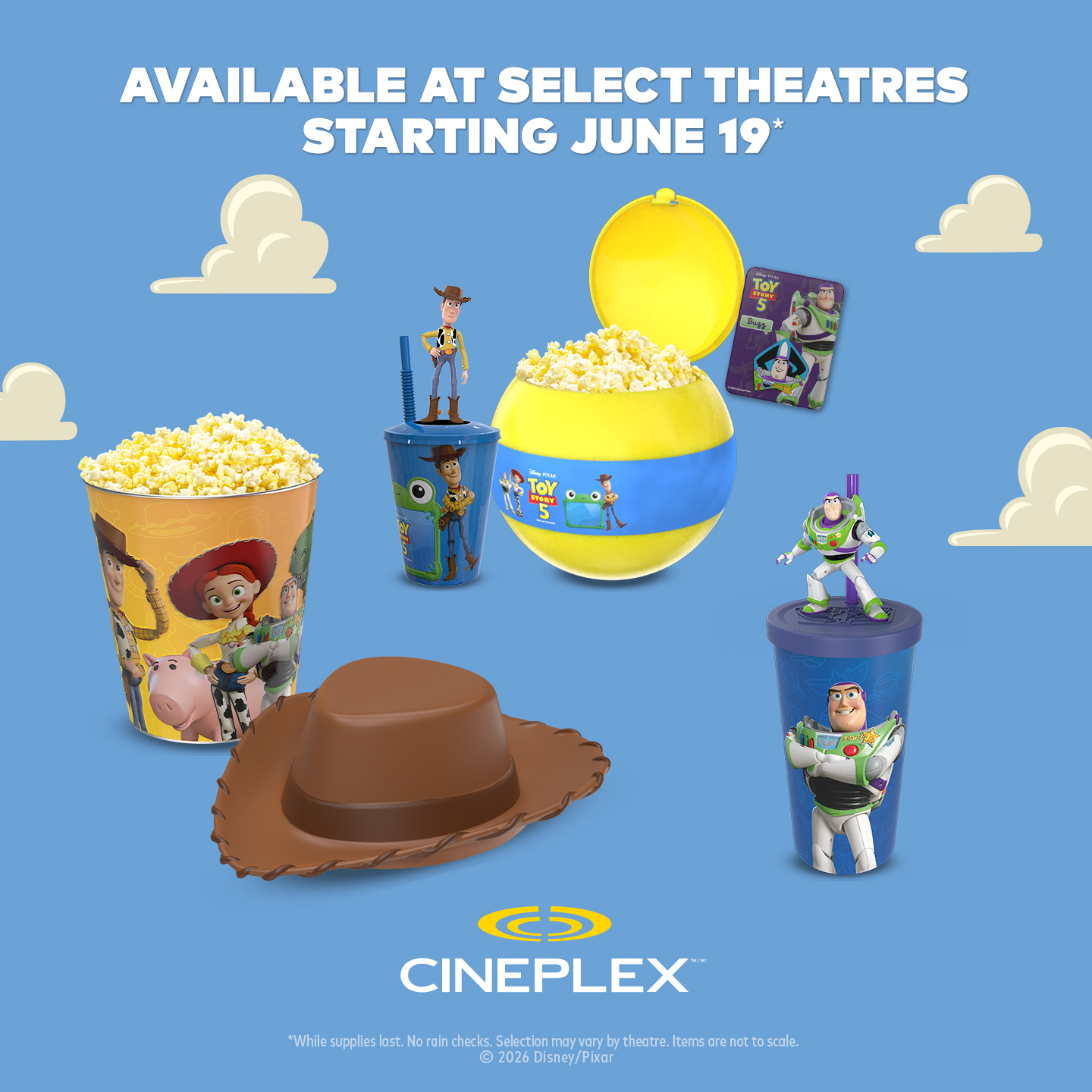 Toy Story 5 merchandise available at select Cineplex theatres