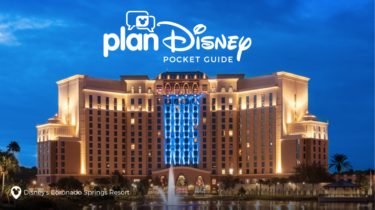 Gran Destino Tower at Disney's Coronado Springs Resort beneath planDisney Pocket Guide artwork