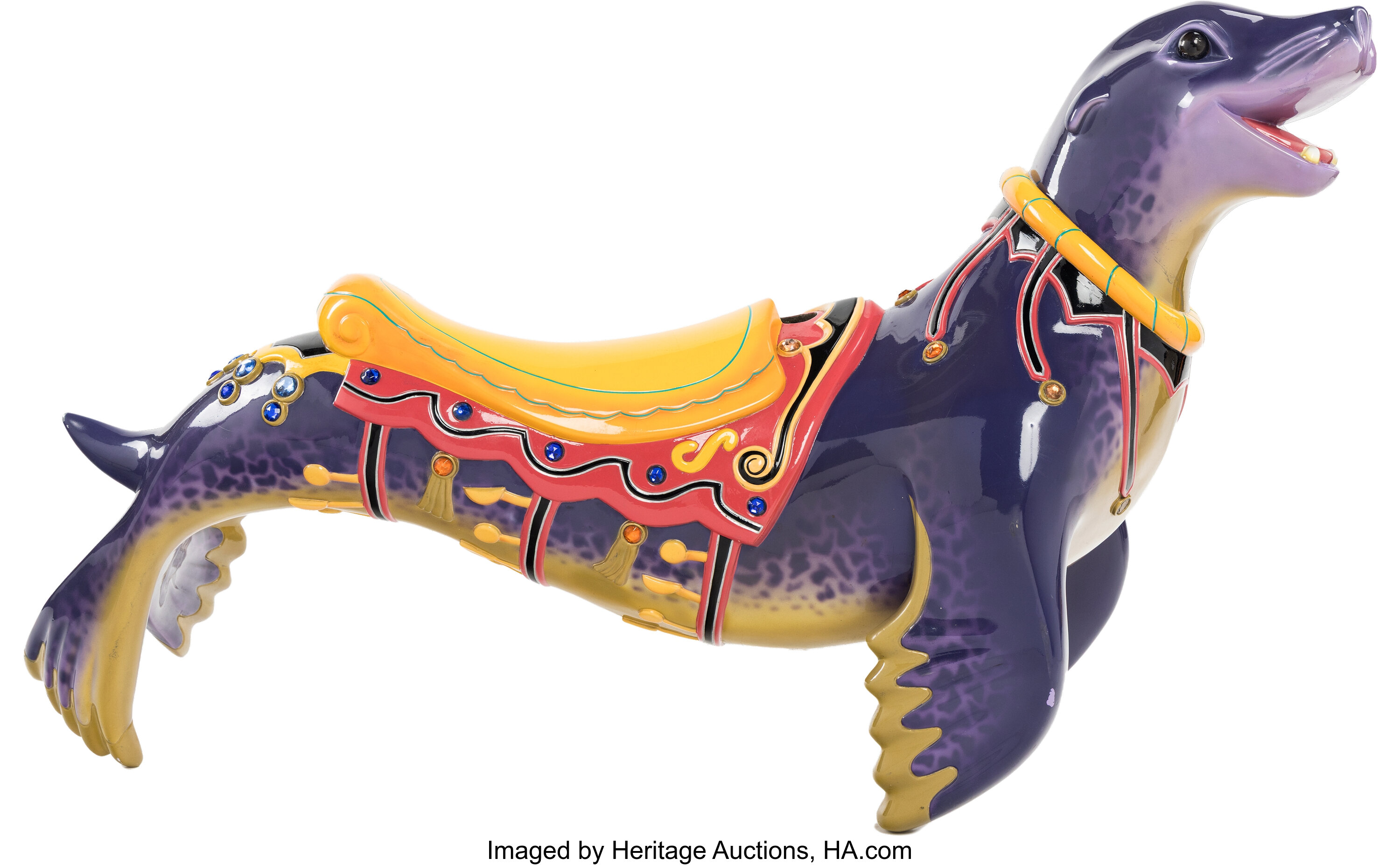 Purple sea lion attraction vehicle from King Triton's Carousel in the Disney Experiences Auction