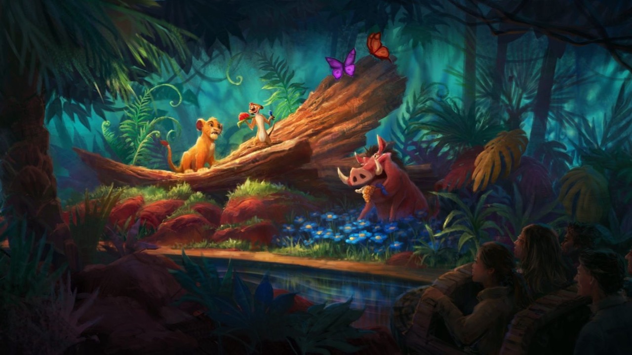 Artist concept art for The Lion King attraction scene at Disney Adventure World