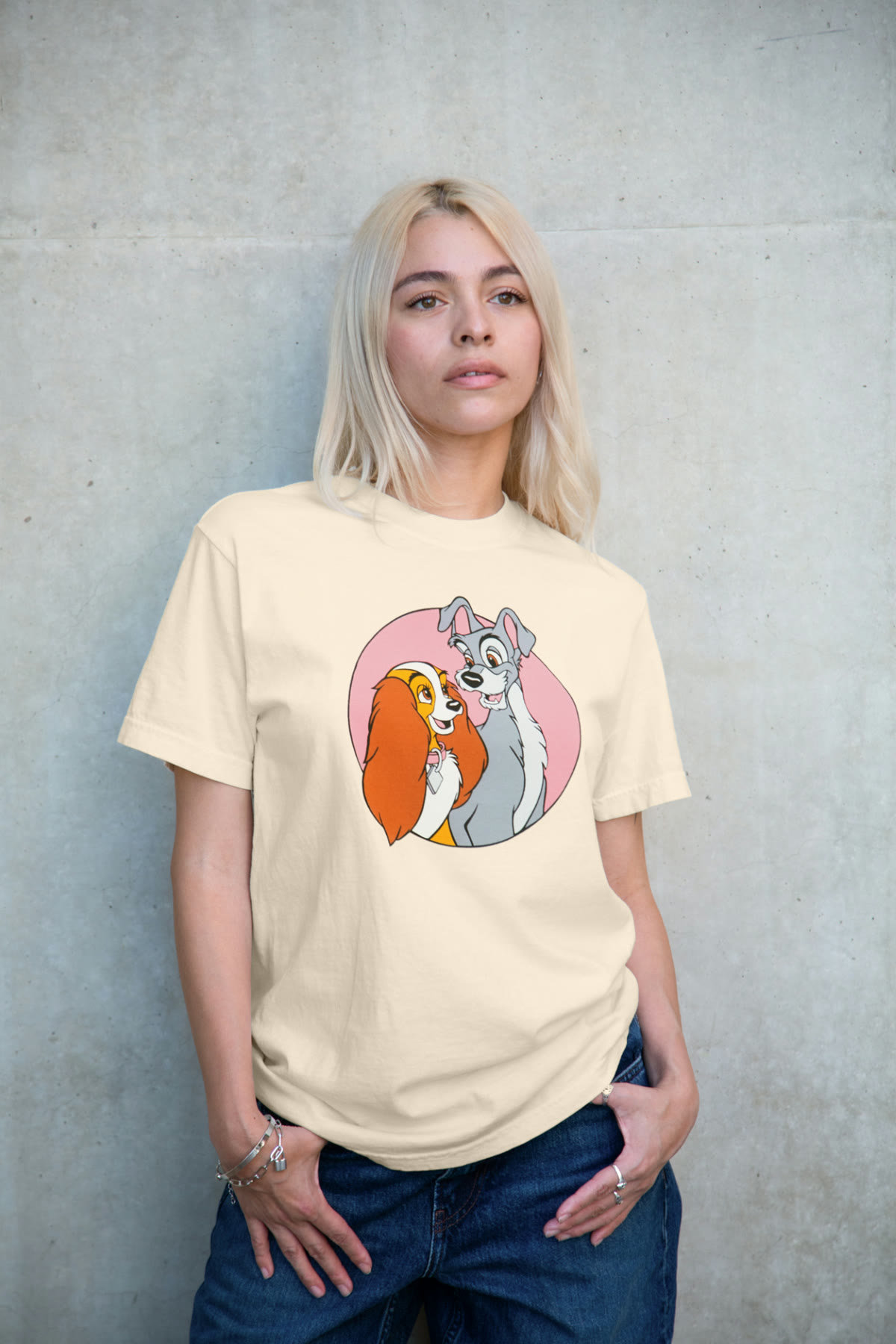 Ivory Lady and the Tramp shirt with Lady and Tramp inside a heart