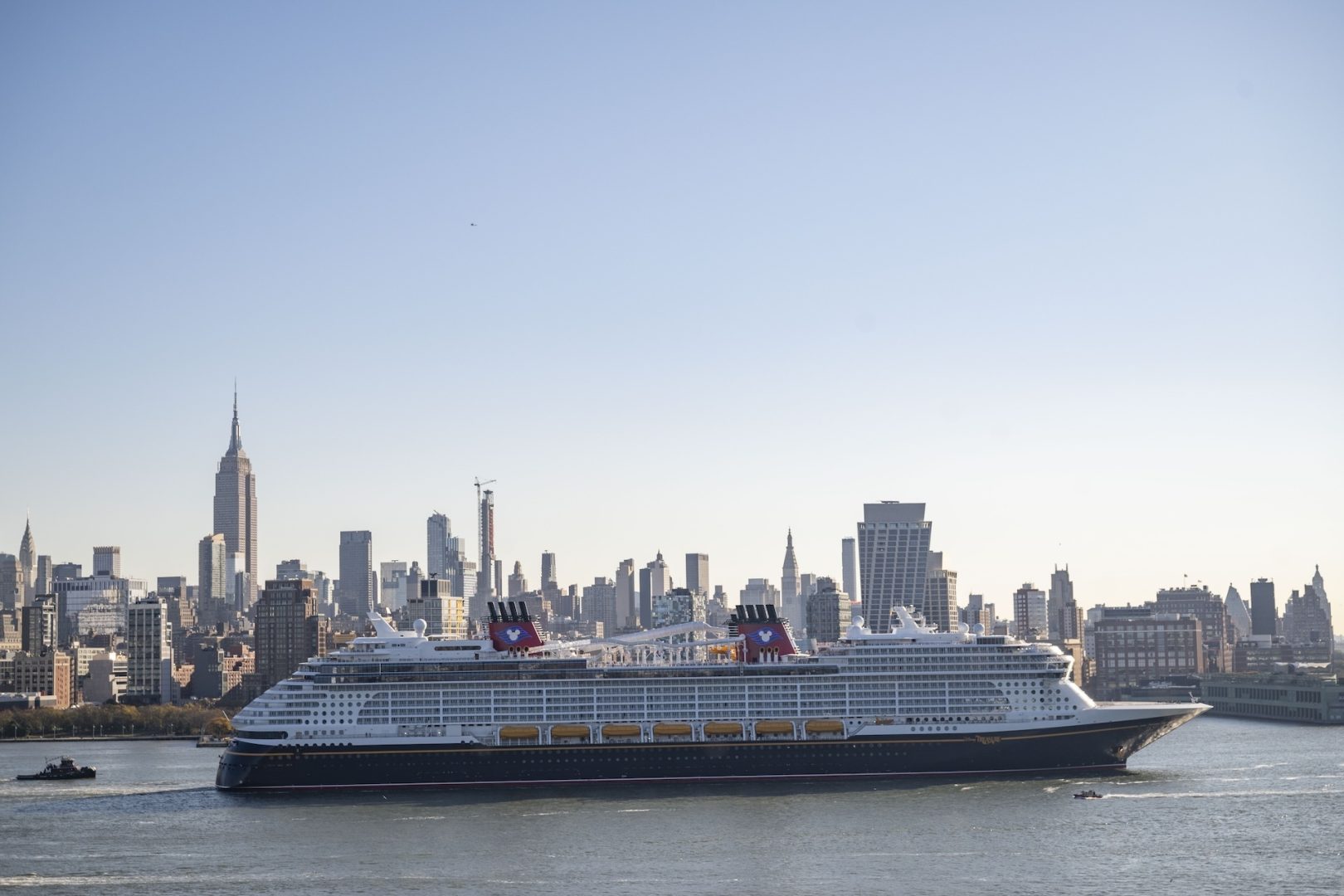 Disney Cruise Line ship sailing past Lower Manhattan