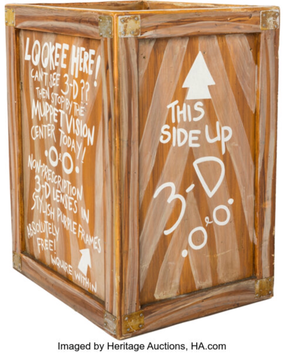 Wooden MuppetVision 3D glasses distribution bin