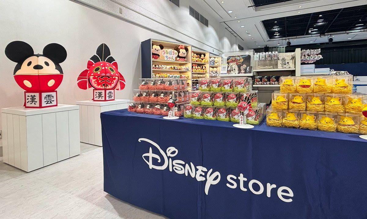 Colorful Aomori Nebuta-style Mickey Mouse display inside the Disney Store pop-up