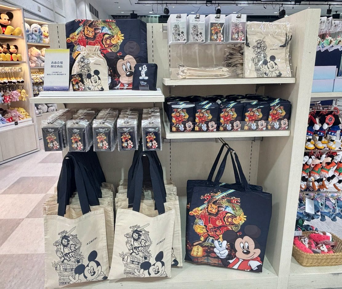 Disney Flagship Tokyo Aomori pop-up wall with plush characters, apparel and accessories