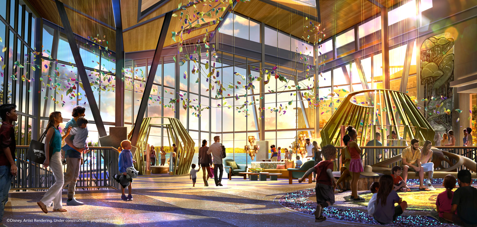 Artist rendering of the lobby at Disney Lakeshore Lodge