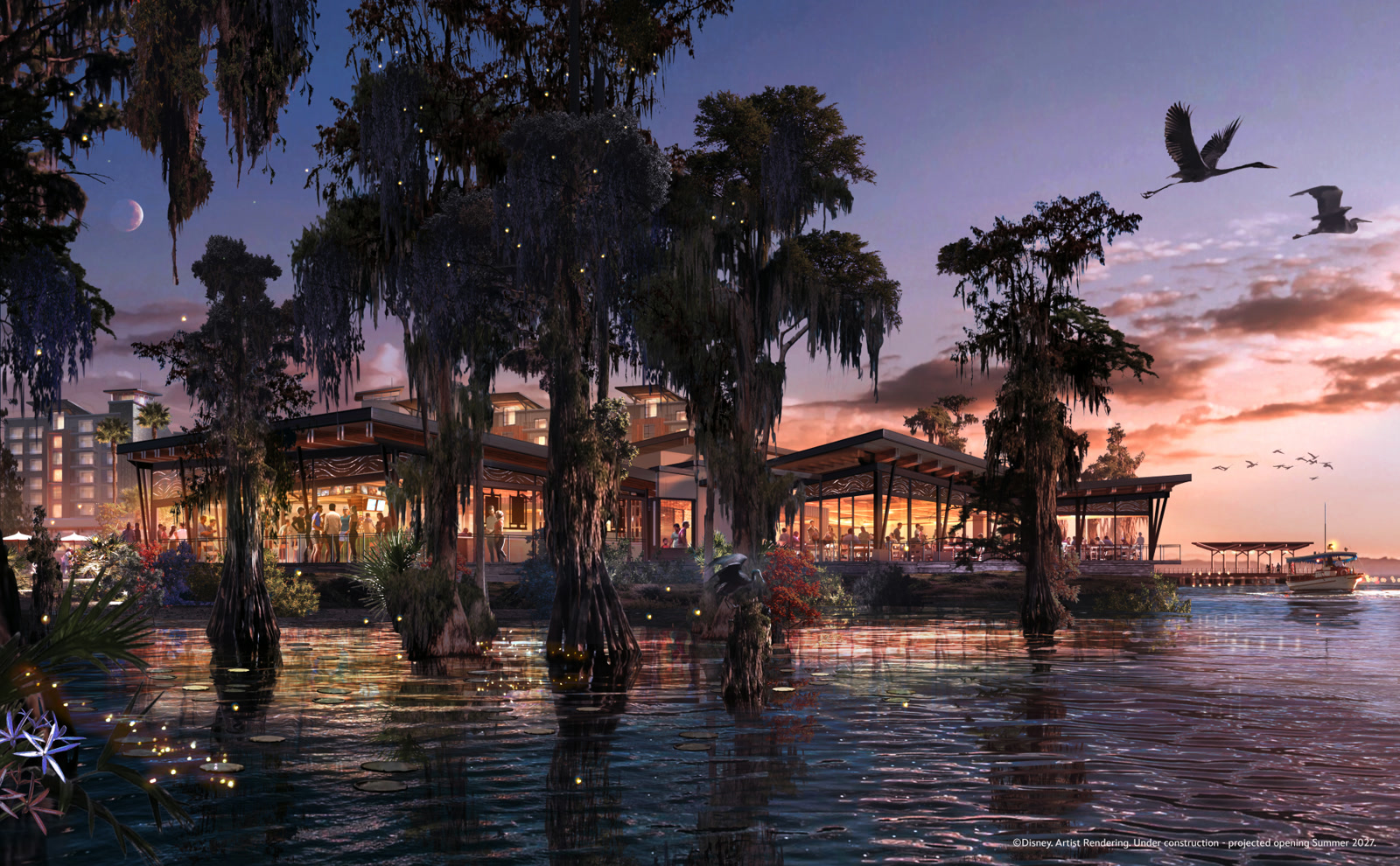 Artist rendering of Moonglade restaurant overlooking Bay Lake at Disney Lakeshore Lodge