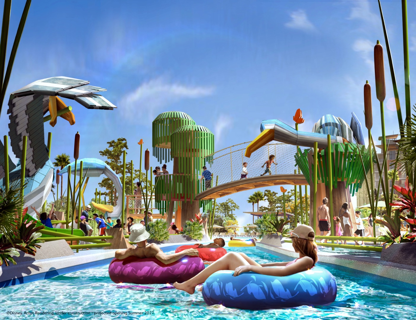 Artist rendering of Daydream River and play structures inside The Wetlands at Disney Lakeshore Lodge