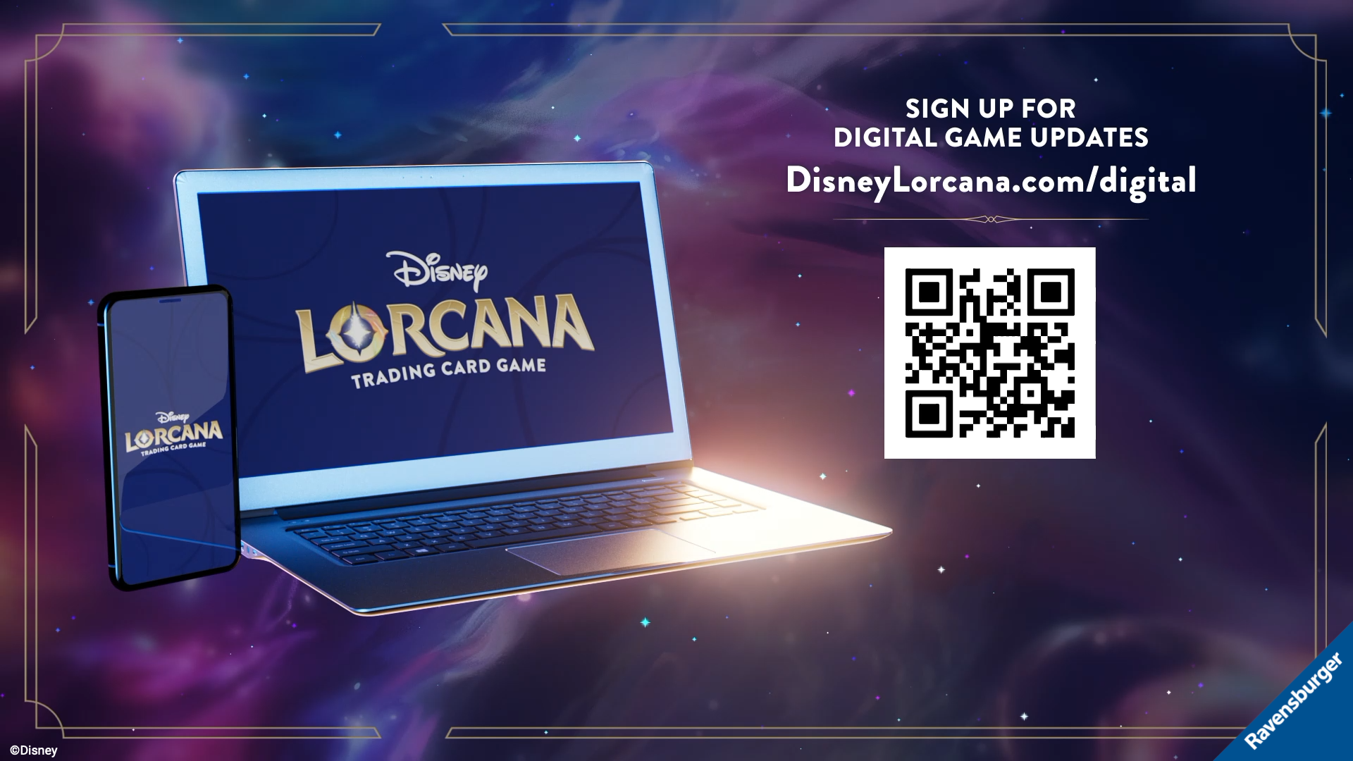 Disney Lorcana digital game displayed on a phone and laptop