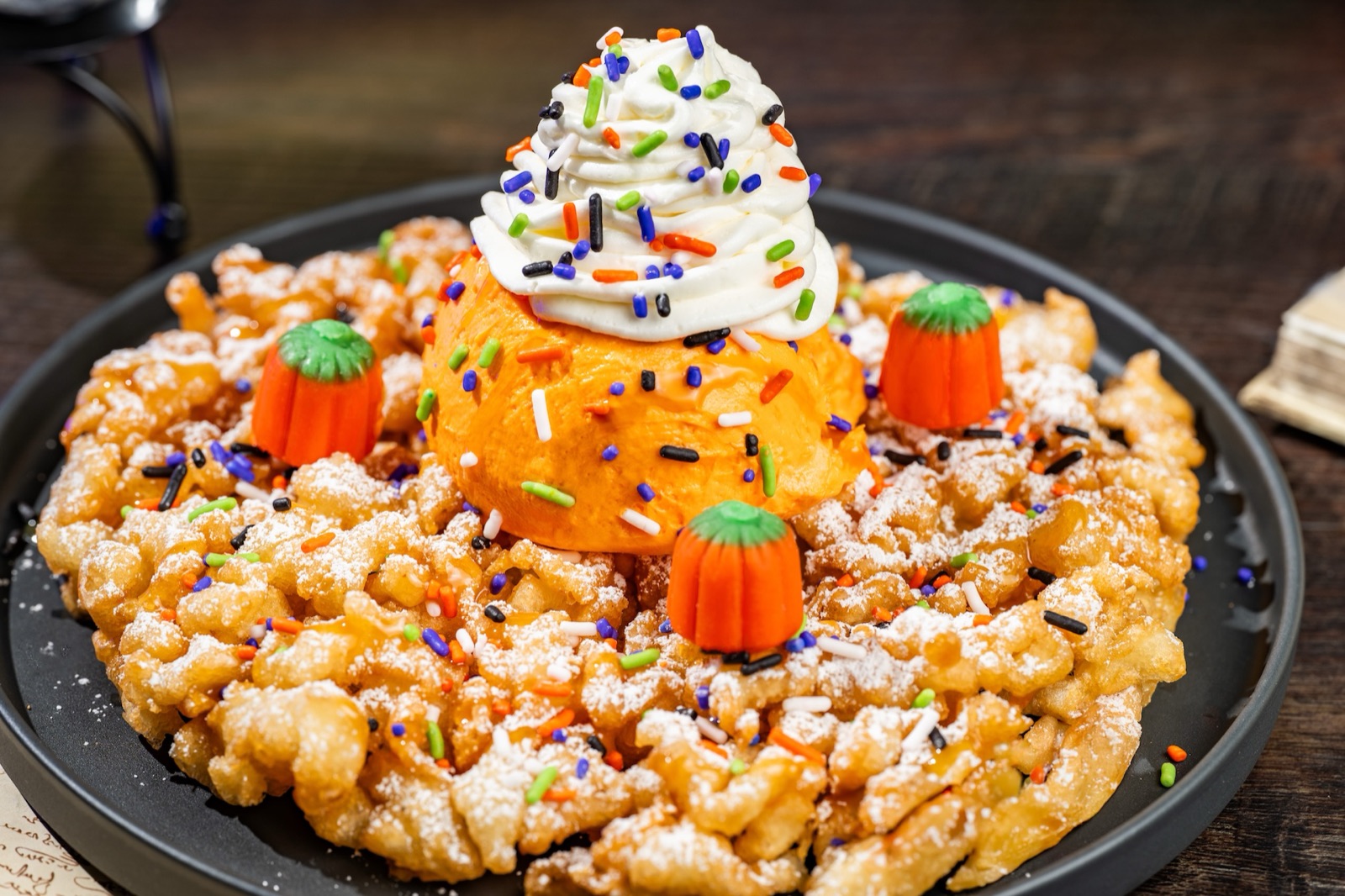 Halloween pumpkin funnel cake