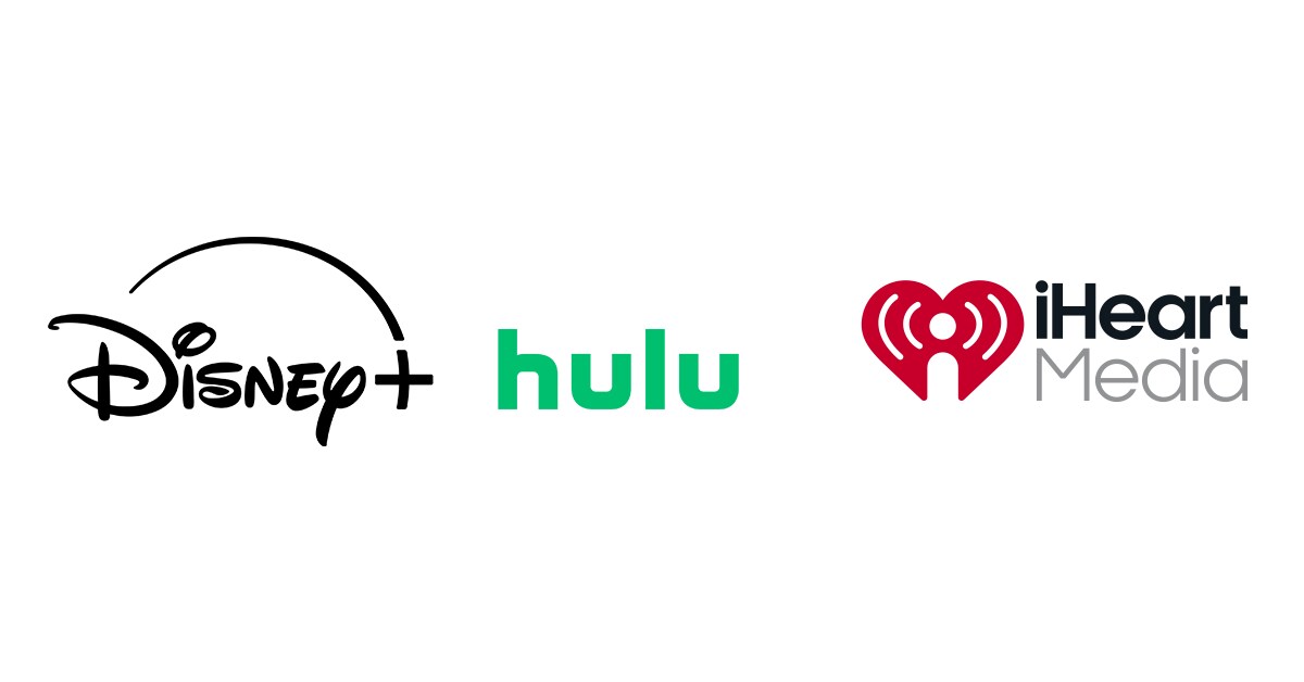 Disney Plus, Hulu and iHeartMedia logos