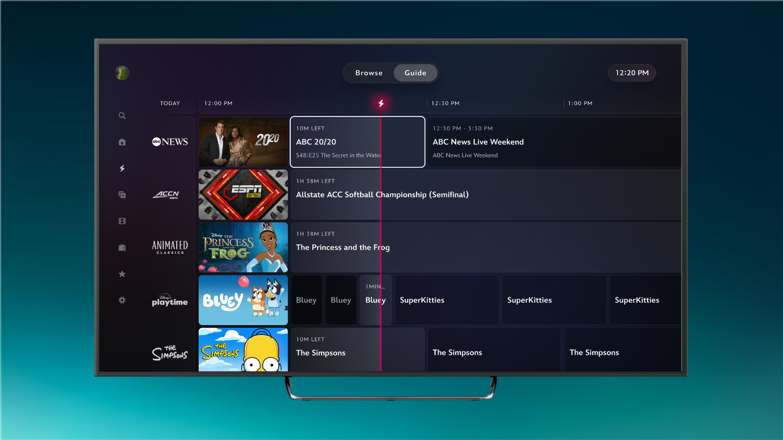 Disney+ live guide showing streams and ESPN programming