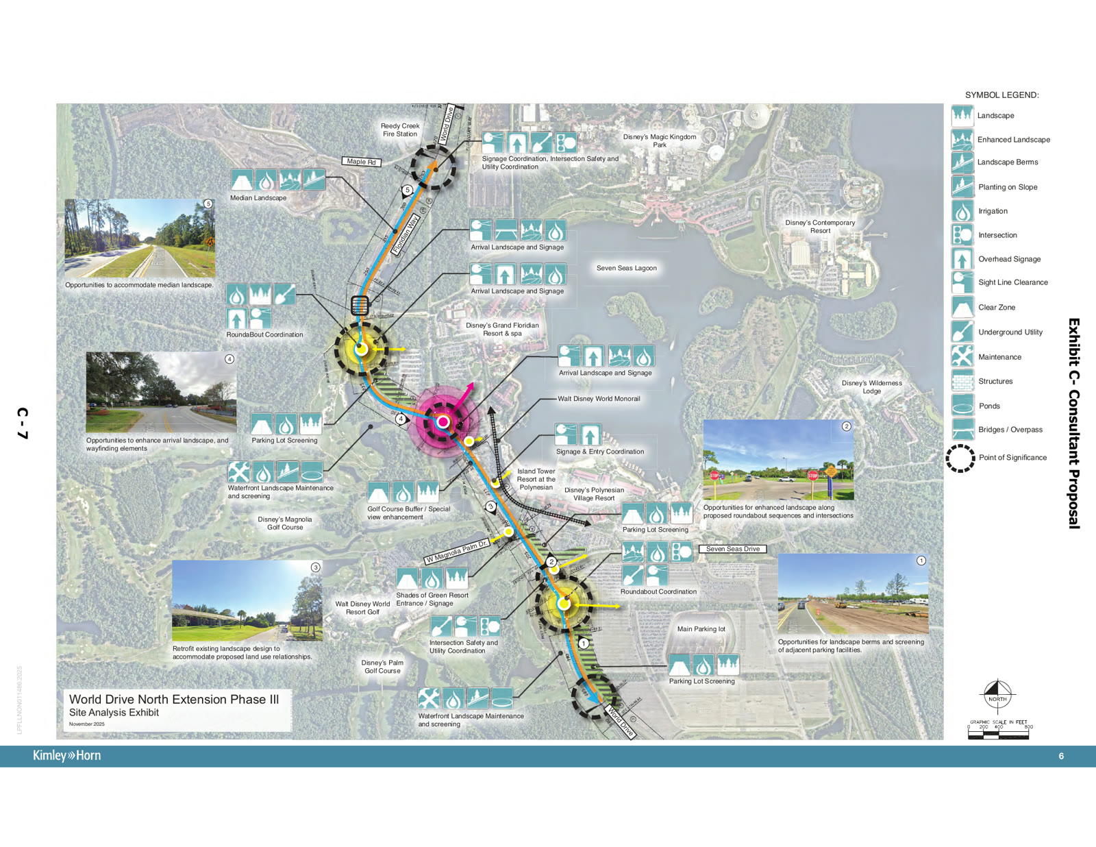 World Drive North Phase III project exhibit showing Seven Seas Drive, Disney's Polynesian Village Resort, Island Tower, and nearby roundabouts