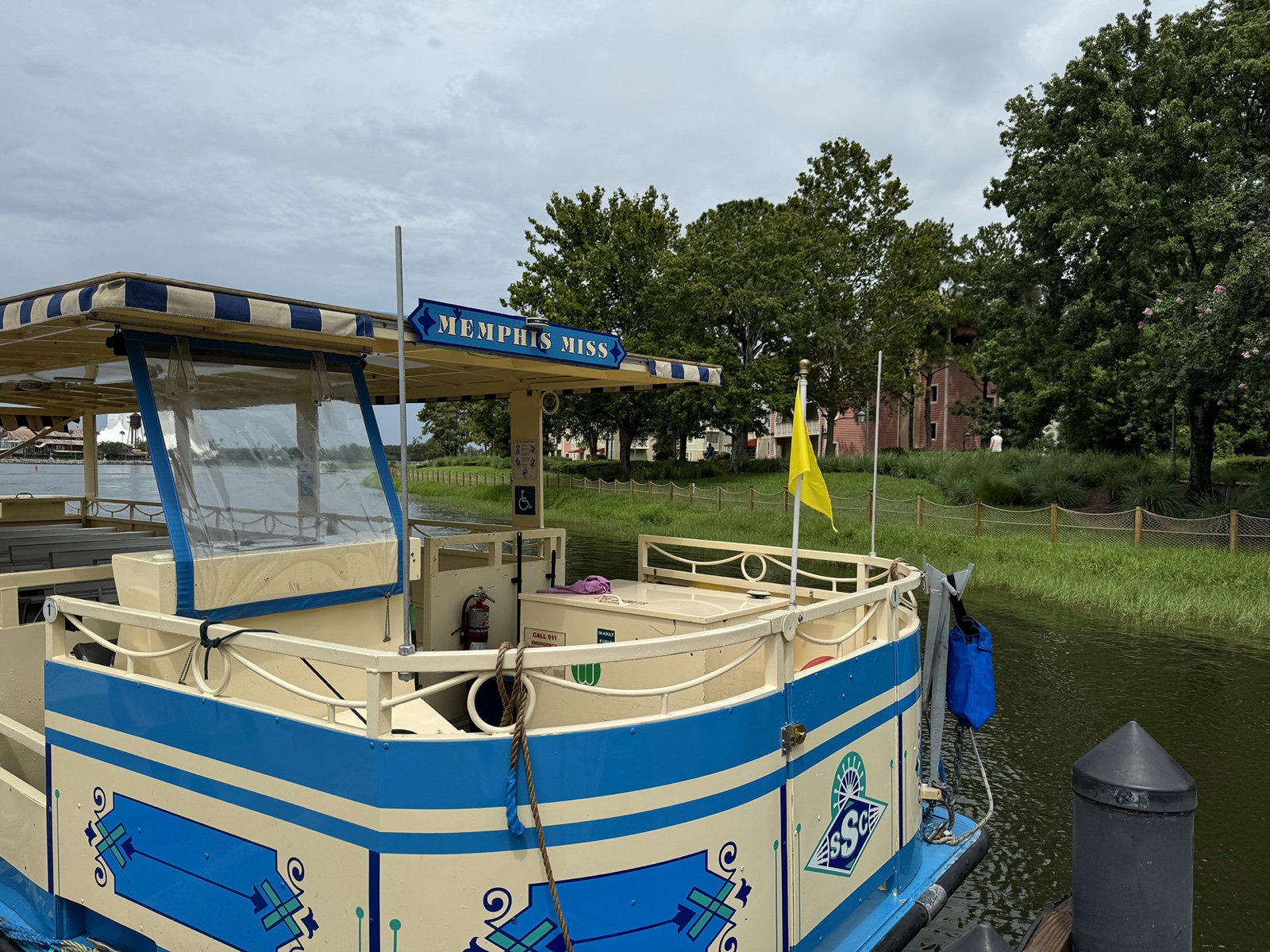 The Memphis Miss Sassagoula River Cruise boat moored beside a dock