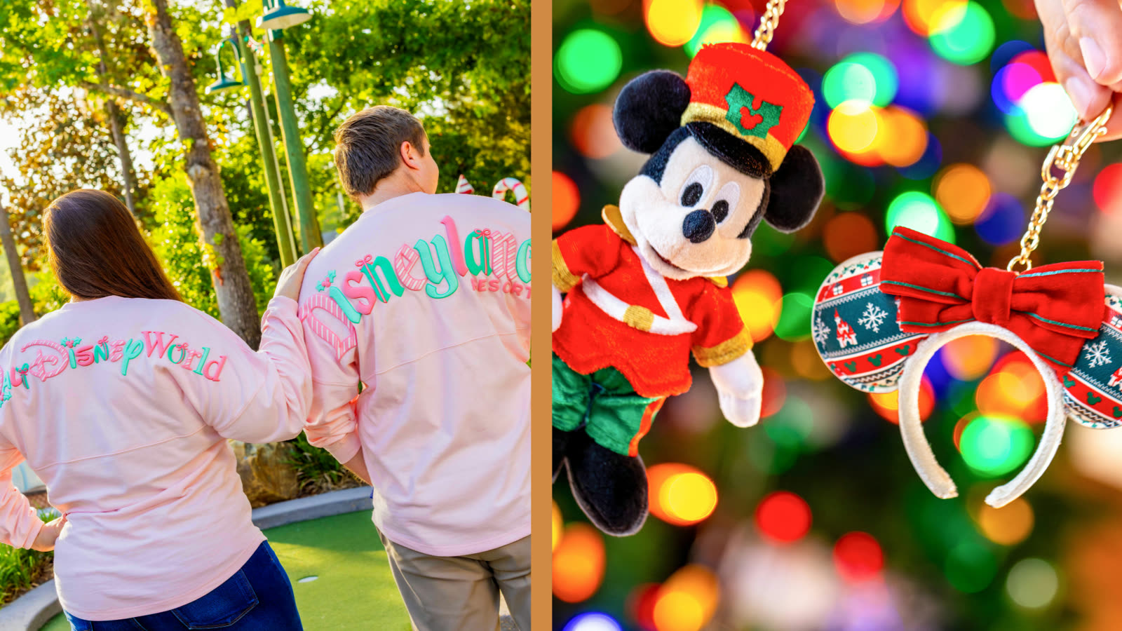 Disney 2026 holiday merchandise preview with pastel Disney Parks Spirit Jerseys and Mickey holiday bag charms