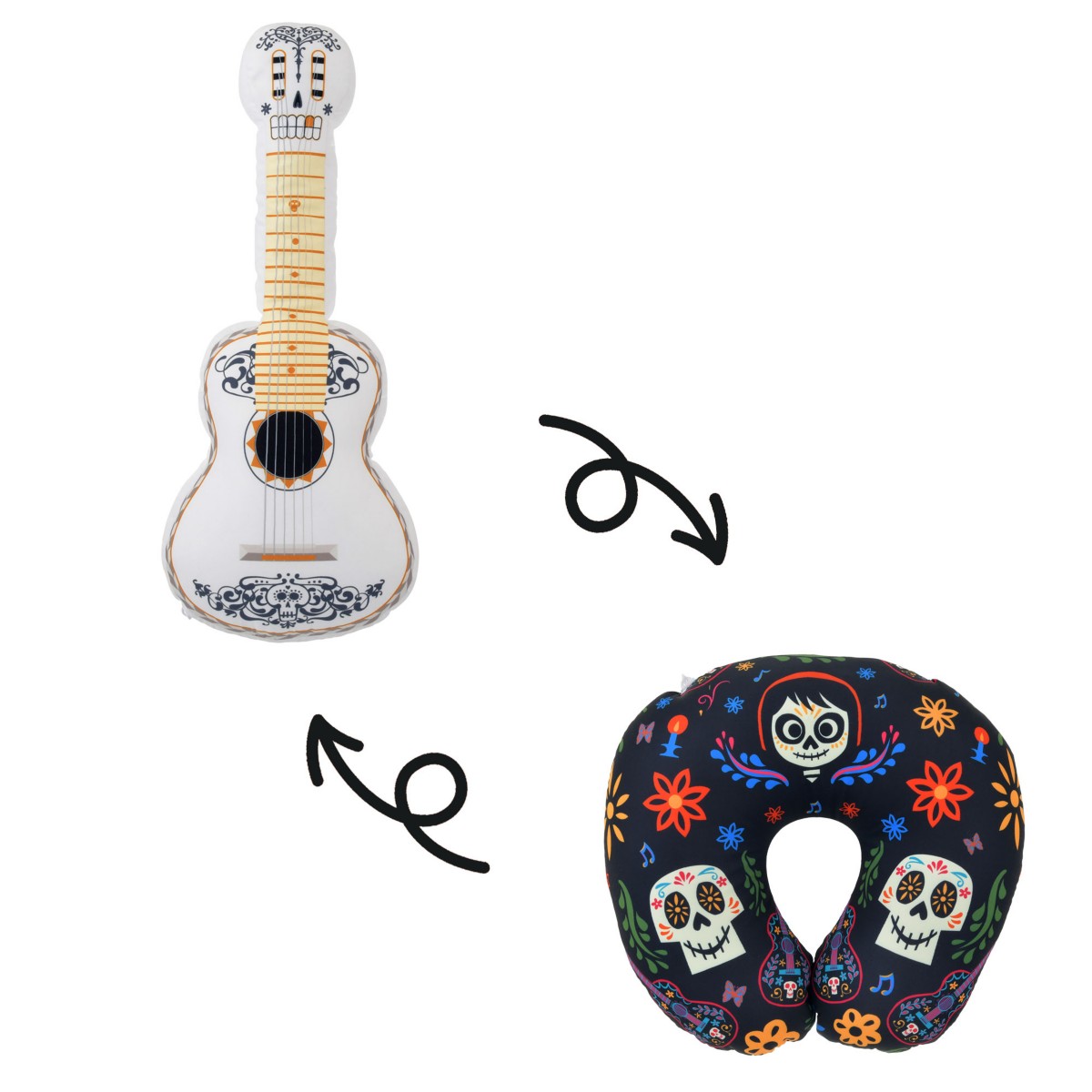Miguel and Ernesto guitar-shaped two-way neck pillow from Disney Store Japan