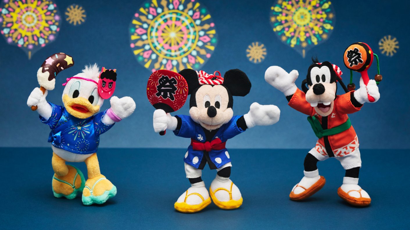 Donald Duck, Mickey Mouse and Goofy plush keychains in Japanese festival outfits