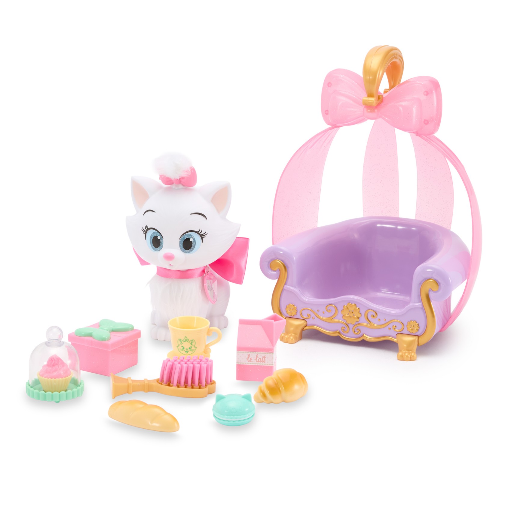 Marie figure, purple chair and accessories from The Aristocats nurture play set
